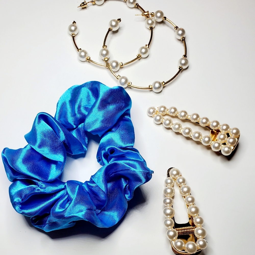 Hand made ocean blue scrunchie.